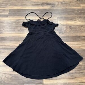 Free People Dress Womens Small Black Ruffle Strap Fit & Flare Sundress Boho